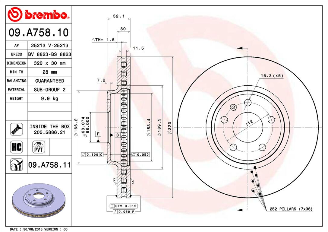 Audi Brembo Disc Brake Rotor - Front (320mm) 8K0615301A